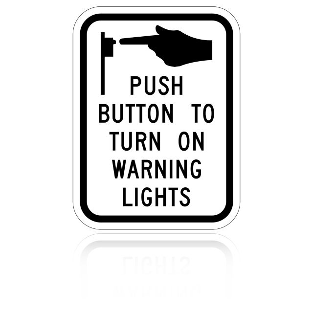 BRAKE PROBLEMS STOP HERE ヴィンテージメタルサイン Push Button To Turn On Warning Lights - MUTCD R10-25 Sign