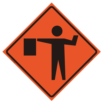 "Flagger Symbol" Roll-Up Traffic Sign