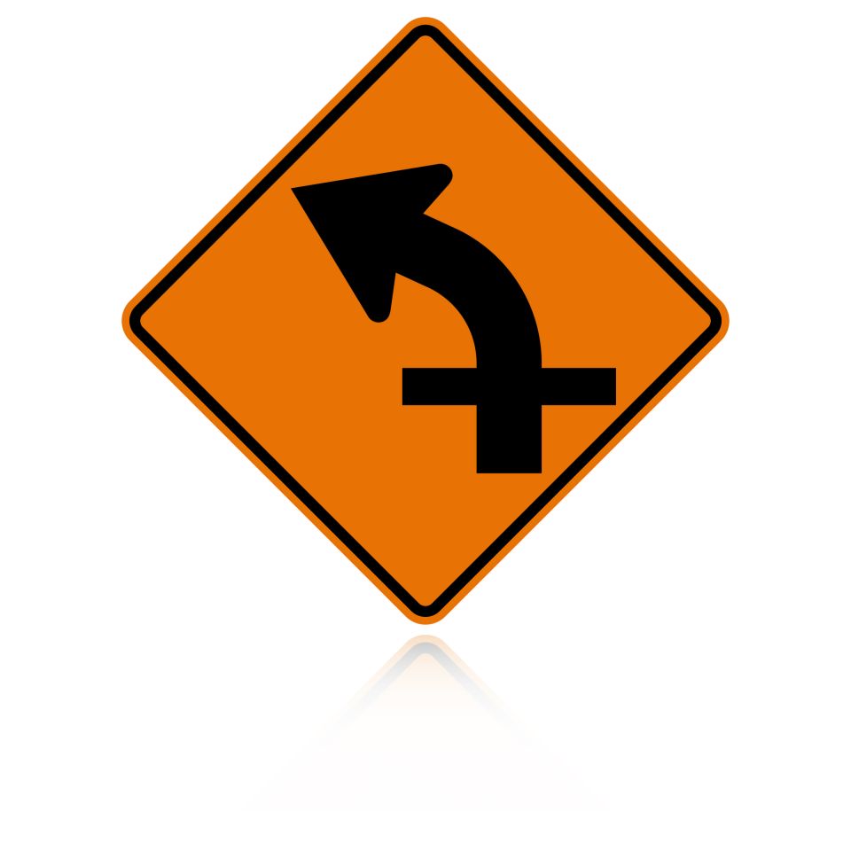 MUTCD W1-10AL Left Combination Curve / Cross Road Intersection