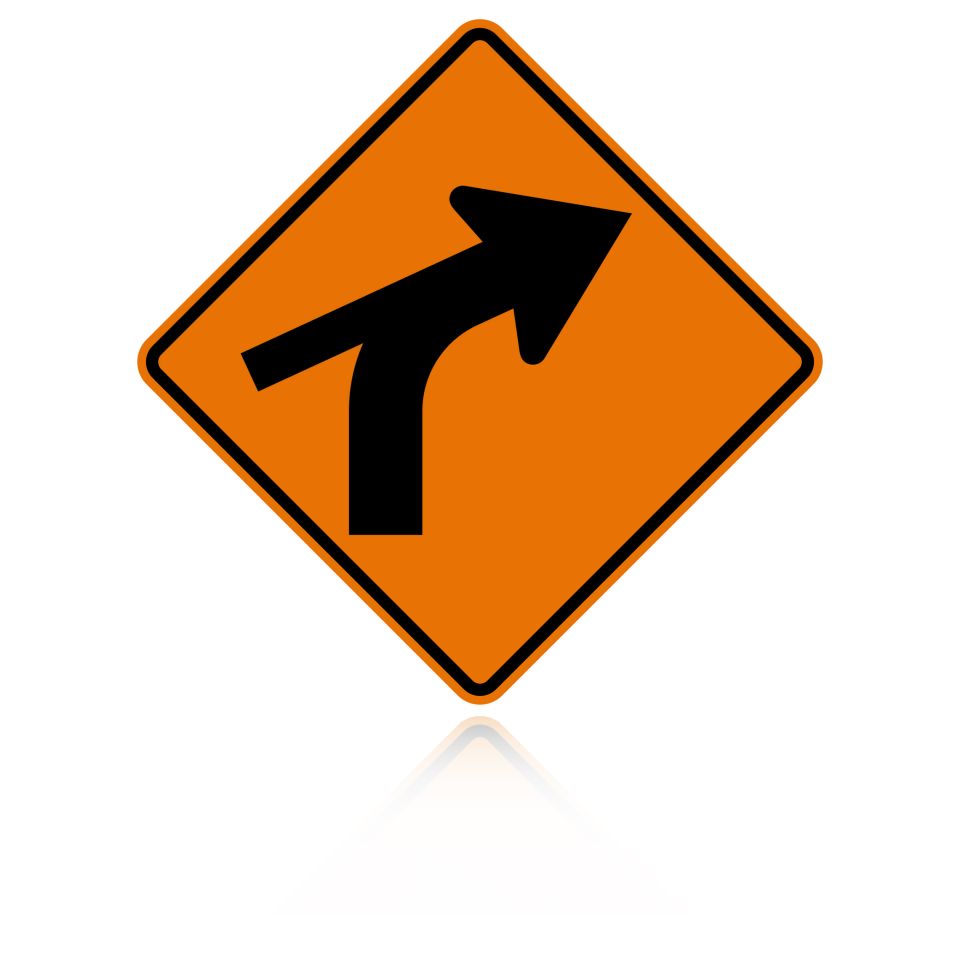 MUTCD W1-10CR Right Combination Curve / Cross Road Intersection (Tangent From Side)