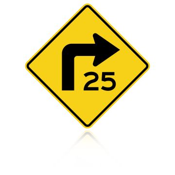 MUTCD W1-1aR Speed Advisory Turn Right