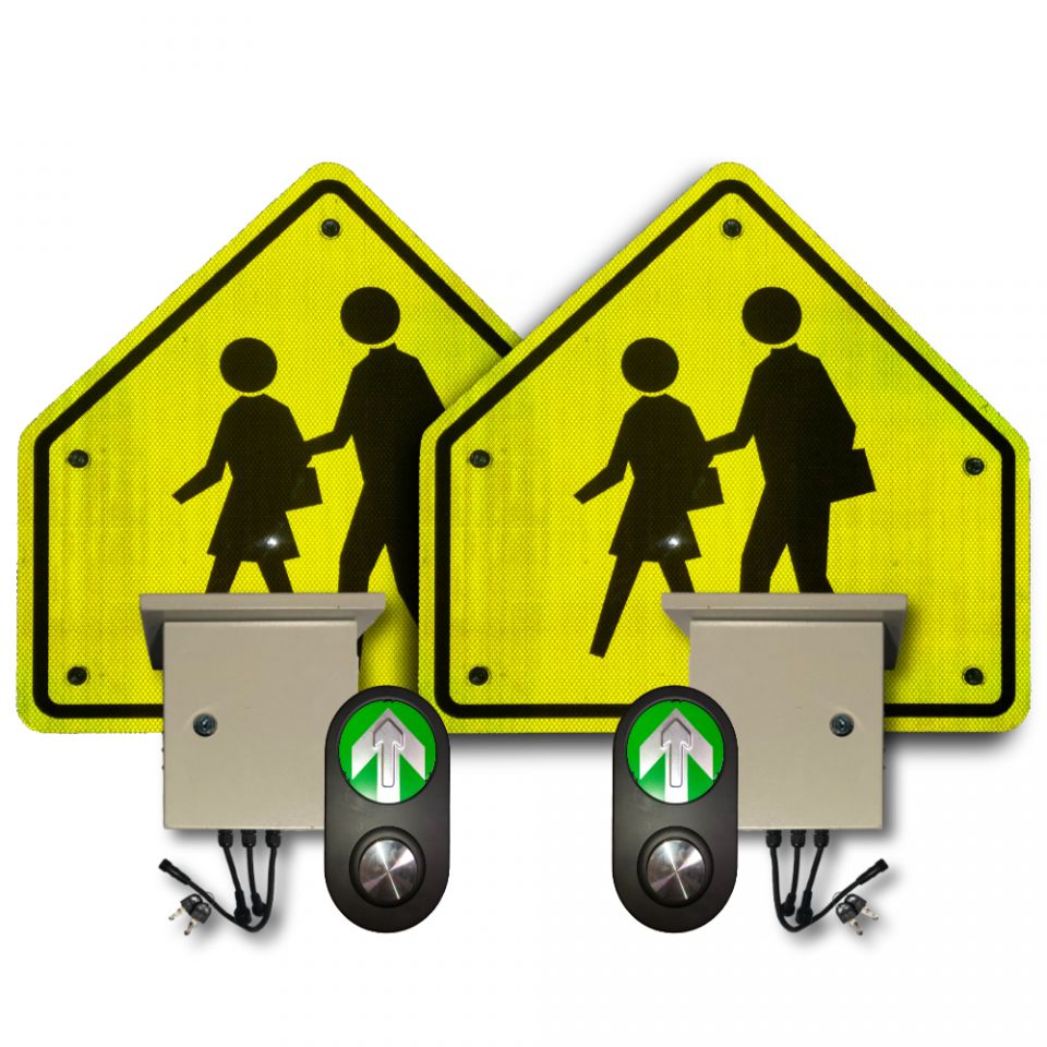 30" Push Button LED Flashing School Crossing System