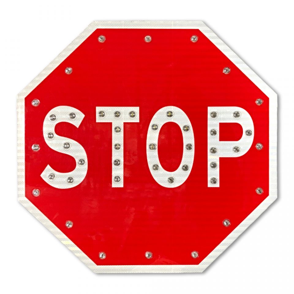 30" Solar Powered Flashing LED Octagon Stop Sign