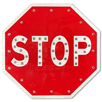 36" Solar Powered Flashing LED Octagon Stop Sign