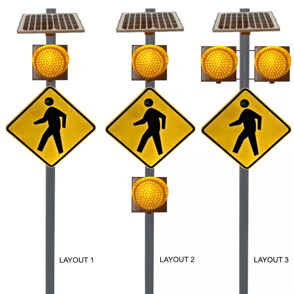 12" Solar LED Yellow Flashing Beacon Kit